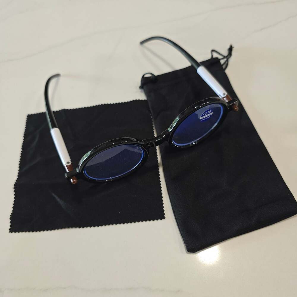 SeaSpark Blue Light Blocking Round Reading Glasses +3.50 Black Frame with Pouch
